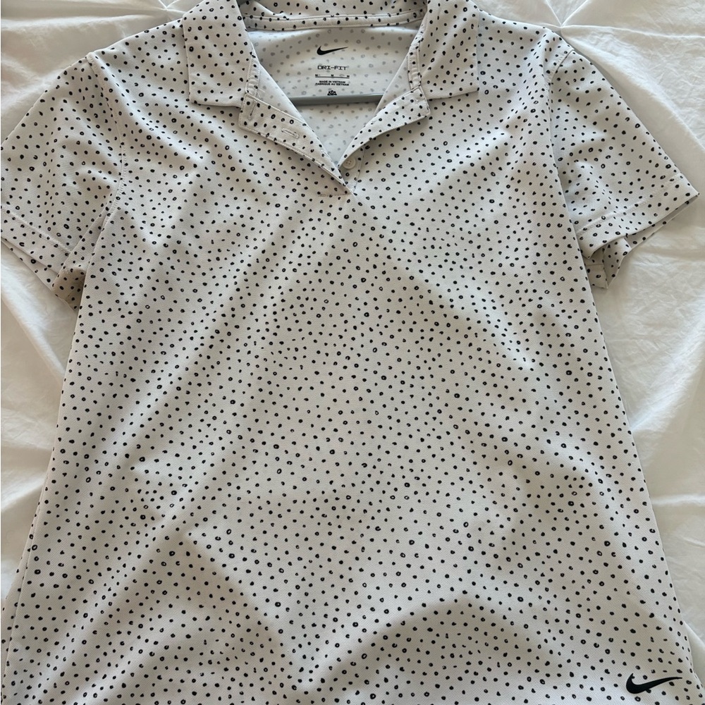 Nike Dri-FIT White and Black Polka Dot Polo Size M